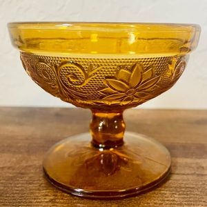 INDIANA Amber Depression Glass Footed Dessert Cup Bowl 4 VINTAGE